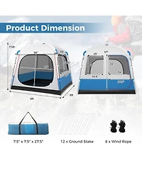 Gymax Camping Tent for 3-5 People Cabin Shelter w/ Large Double-Layer Mesh Front Door