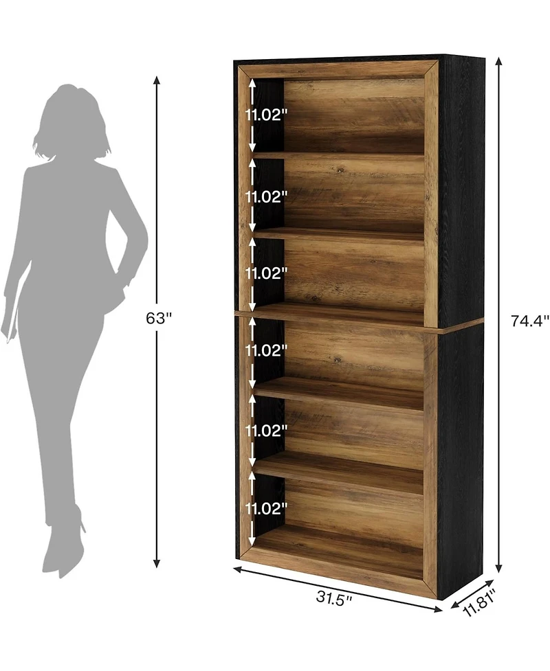 Tribesigns 74.4'' Tall Bookcase, 7 Tiers Wood Open Display Floor Bookshelf, Vintage Open Display Storage Shelves Tv Stand for Home Office, Living Room