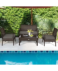 Gymax 8PCS Rattan Patio Conversation Set Outdoor Furniture Set Garden w/ Cushion
