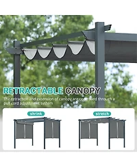 Aoodor 10 x 10 ft Outdoor Pergola with Retractable Canopy 4 Pieces Patio Sun Shade Shelter - Light Gray