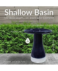 Outdoor Weather-Resistant Garden Patio High-Fired Smooth Ceramic Hand-Painted Duo Tone Bird Bath
