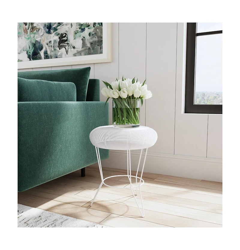Contemporary Round Top End Table with Wire Base for Living Room