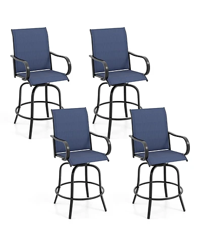 Gymax Outdoor Swivel Bar Stool Set of 4 w/Breathable Fabric and Heavy Duty Metal Frame