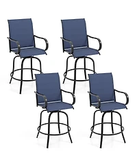 Gymax Outdoor Swivel Bar Stool Set of 4 w/Breathable Fabric and Heavy Duty Metal Frame