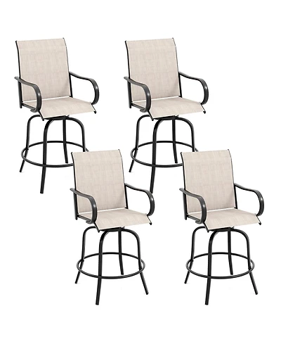 Gymax Outdoor Swivel Bar Stool Set of 4 w/Breathable Fabric and Heavy Duty Metal Frame