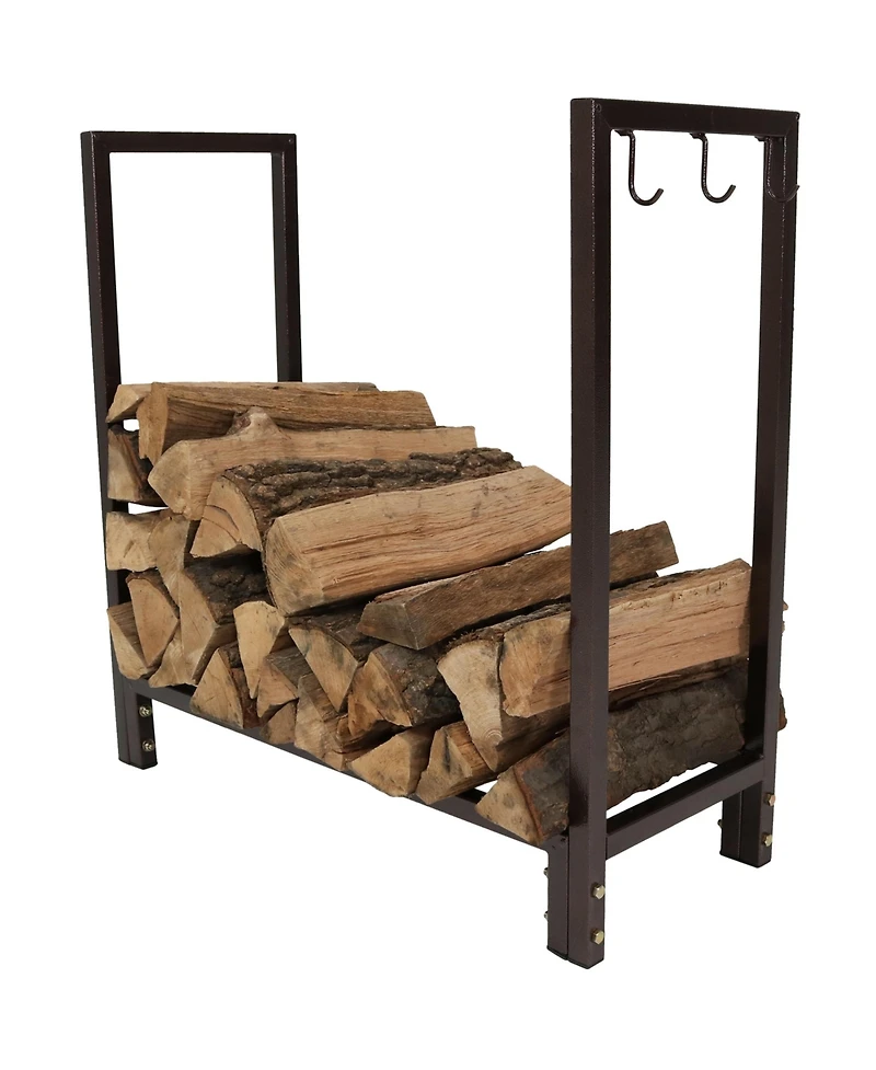 Indoor/Outdoor Steel Fire Pit or Fireplace Firewood Log Rack Holder with Hooks - 30"