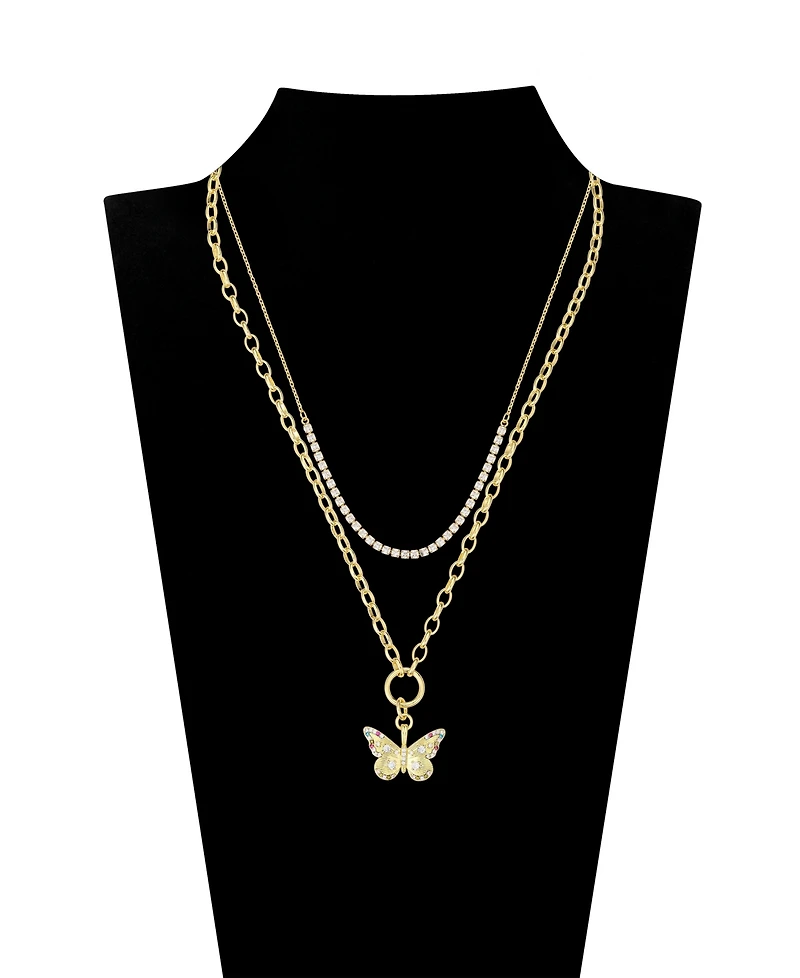 Unwritten Cubic Zirconia Tennis Butterfly Layered Necklace Set