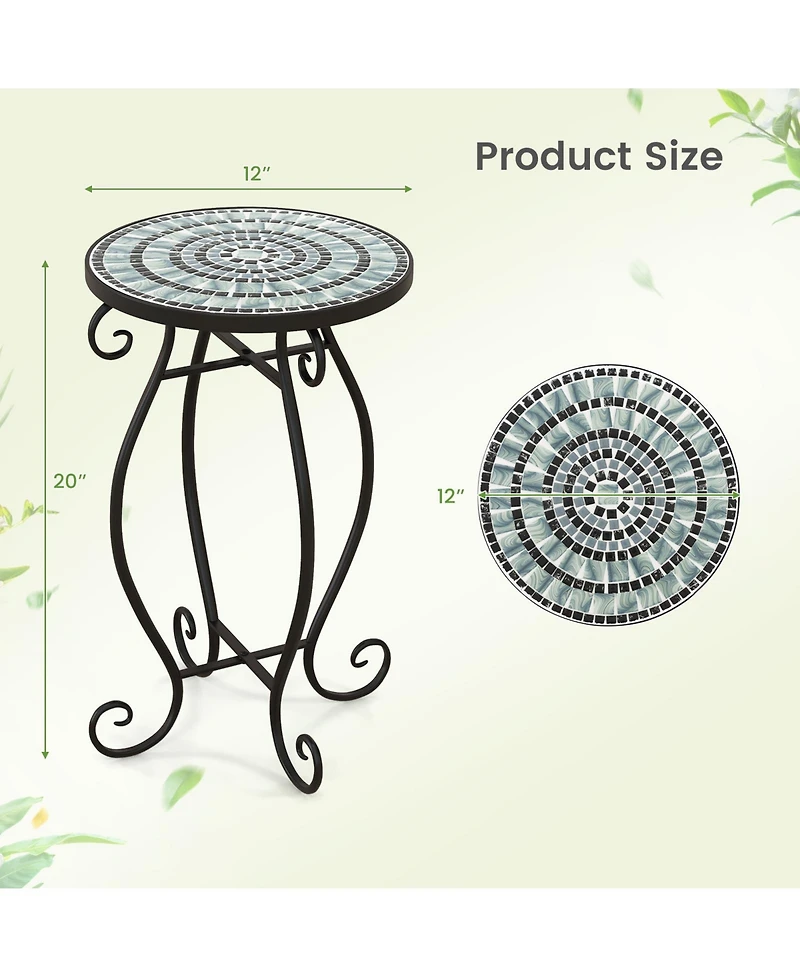 Small Plant Stand with Weather Resistant Ceramic Tile Tabletop