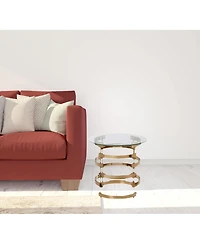 Contemporary Glass and Iron Round End Table for Side or Accent Use