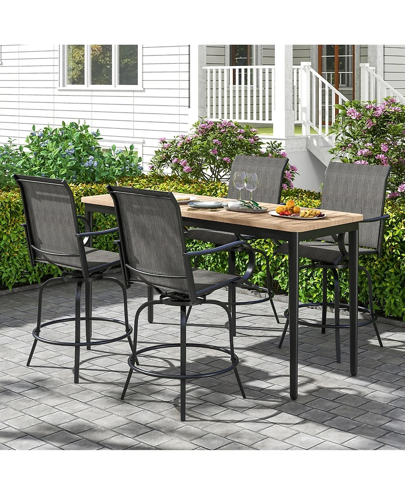 Gymax Outdoor Swivel Bar Stool Set of 2 w/Breathable Fabric and Heavy Duty Metal Frame Navy