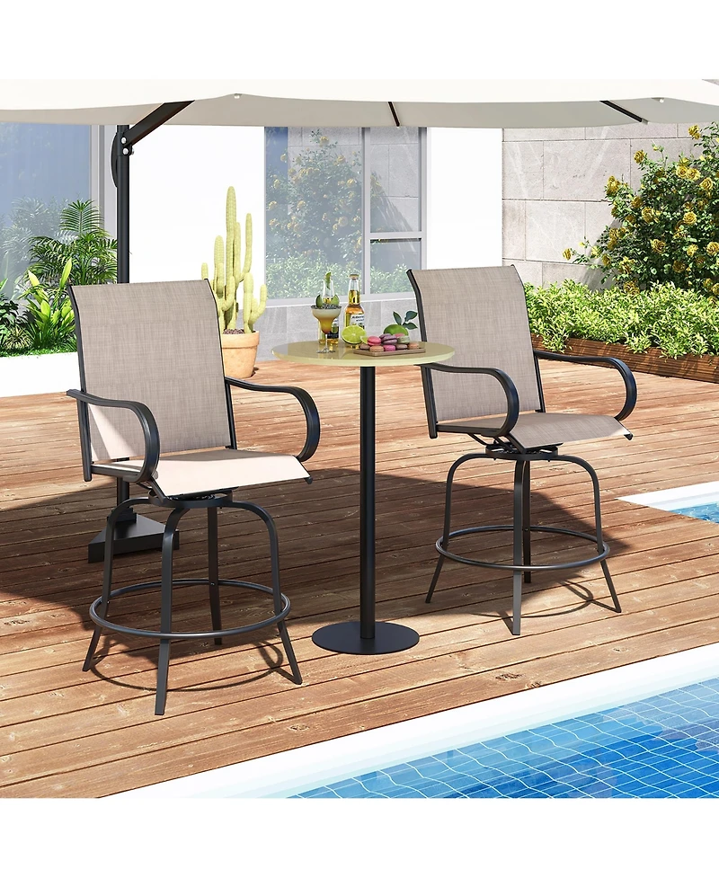 Gymax Outdoor Swivel Bar Stool Set of 2 w/Breathable Fabric and Heavy Duty Metal Frame Navy
