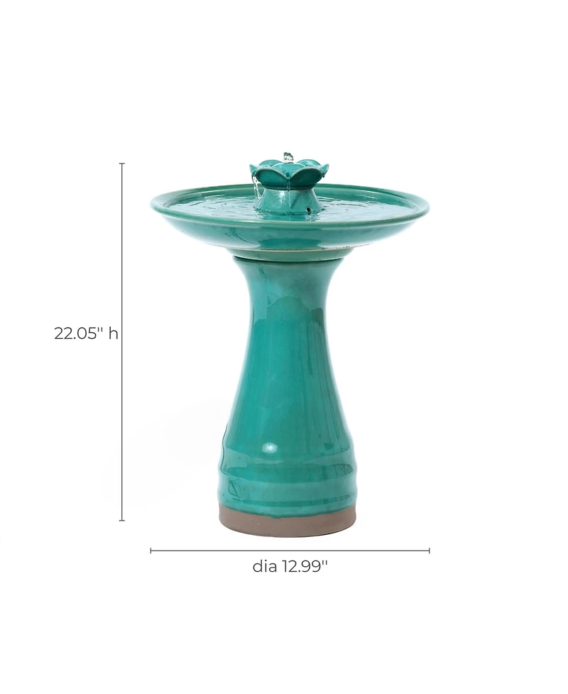 LuxenHome Aqua Glazed Ceramic 22-In Tall Birdbath Fountain