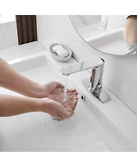 Automatic Sensor Touchless Single Hole Bathroom Sink Faucet With Temperature Mixing Valve In