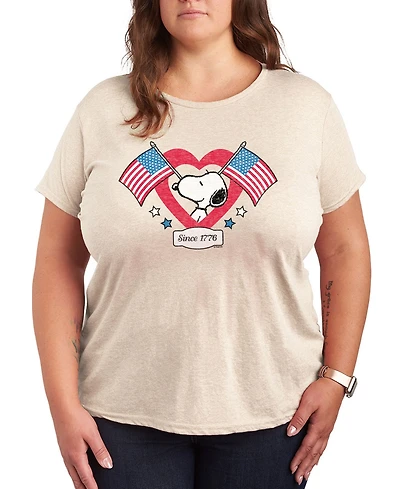Hybrid Apparel Plus Peanuts Snoopy American Flag Heart Graphic T-Shirt