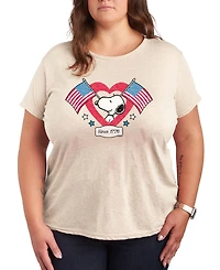 Hybrid Apparel Plus Peanuts Snoopy American Flag Heart Graphic T-Shirt