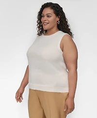 Dkny Plus Mix-Media Sleeveless Sweater Top