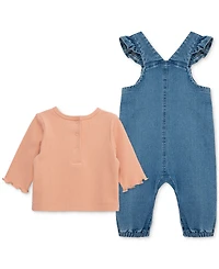 Little Me Baby Girls Leaves Woven Denim Overall & Top Set
