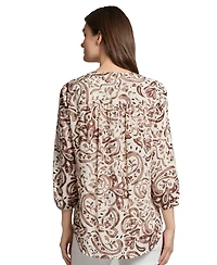 Jones New York Petite Printed V-Neck 3/4-Sleeve Blouse