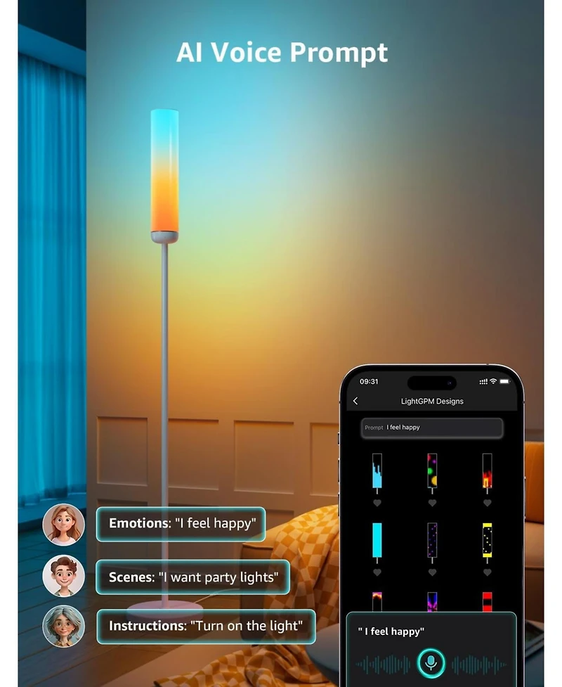 Lepro O1 Ai Smart Floor Lamp, 2300LM Led Standing Lamp App/WiFi Control, Alexa/Google Assistant Enabled, Modern Floor Lamp with Music Sync, Diy Mode,