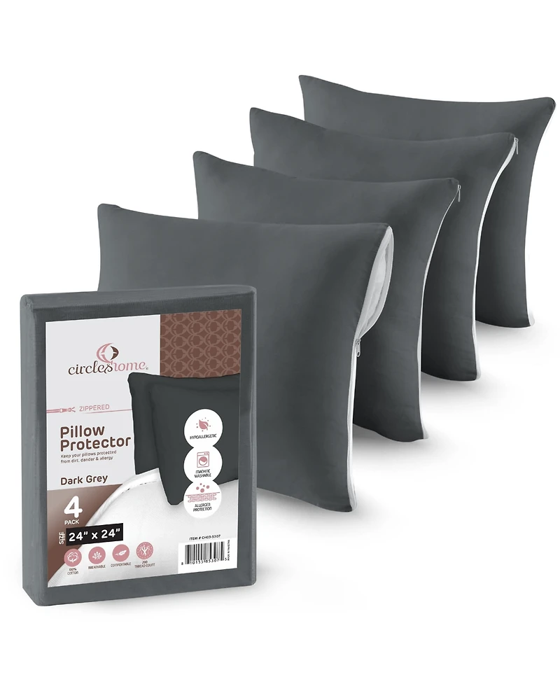 Circles Home, 100% Cotton Zippered Pillow Protector 4 Pack