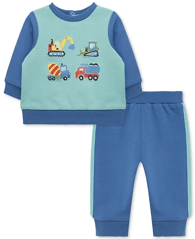 Little Me Baby Boys Cotton Trucks Sweatshirt & Jogger Pants, 2 Piece Set