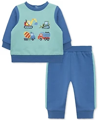 Little Me Baby Boys Cotton Trucks Sweatshirt & Jogger Pants, 2 Piece Set