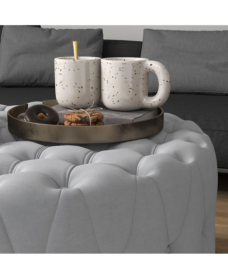 Round Tufted Ottoman Coffee Table with Velvet Upholstery Upholstered Foot Stool for Living Room Entryway or Bedroom Vanity Seating-The Pop Home