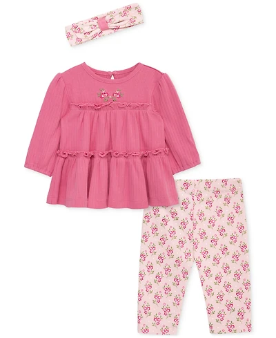 Little Me Baby Girls Cotton Bellflower Headband, Tiered Tunic & Leggings, 3 Piece Set