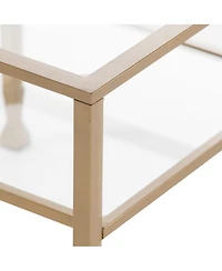 Stylish Rectangular End Table with Two Shelves for Home or Office Use