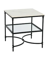Creative Co-op 24" Marble and Metal Libertine Genuine Ogee Edge Square End Table