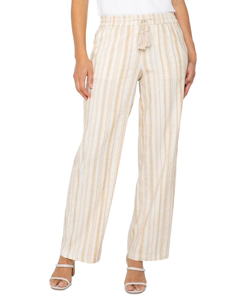 Liverpool Los Angeles Women's Striped Drawstring-Waist Wide Leg Pants