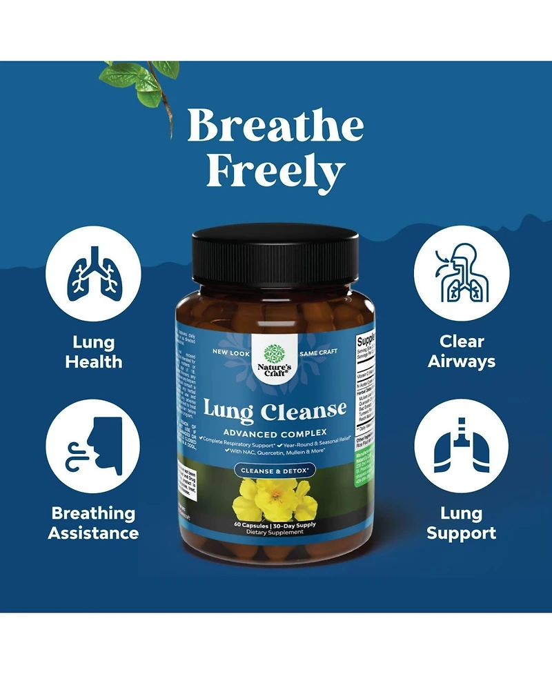 Lung Cleanse Capsules | Lung Detox Mullein Leaf Capsules | Respiratory Supplement for Sinus Immunity Breathing Support | 60ct