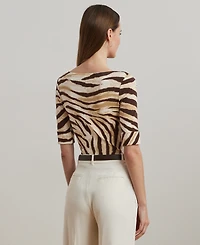 Lauren Ralph Petite Zebra-Print Stretch Cotton Boatneck Tee