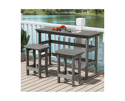 3-Piece Hdpe Plastic Outdoor Patio Rectangle Bar Height Bistro Dining Set in Gray