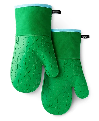 kate Spade new york Flower Soft Silicone Oven Mitt Set, 7" x 13"