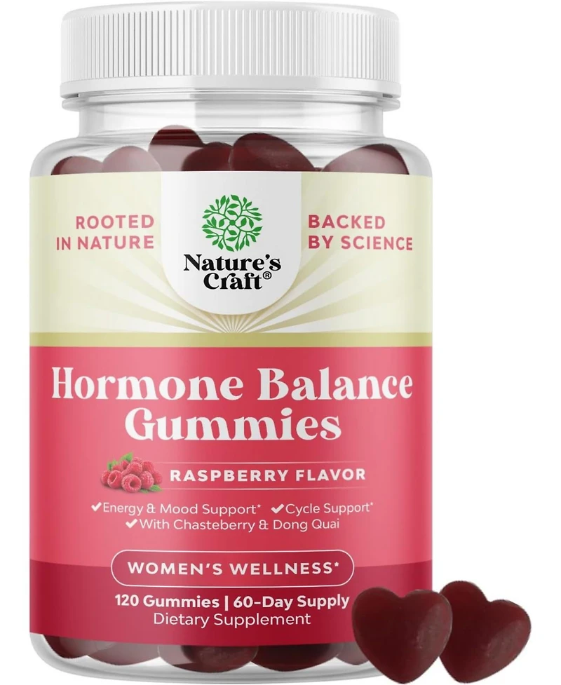 Hormone Balance Gummies for Women | Pms Gummies and Cycle Support Supplements | Vitamin B6, Raspberry Flavor | 120ct