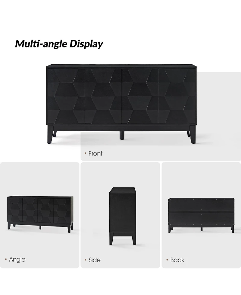 Silakan 60" 4-Doors Sideboard with Solid Wood Legs