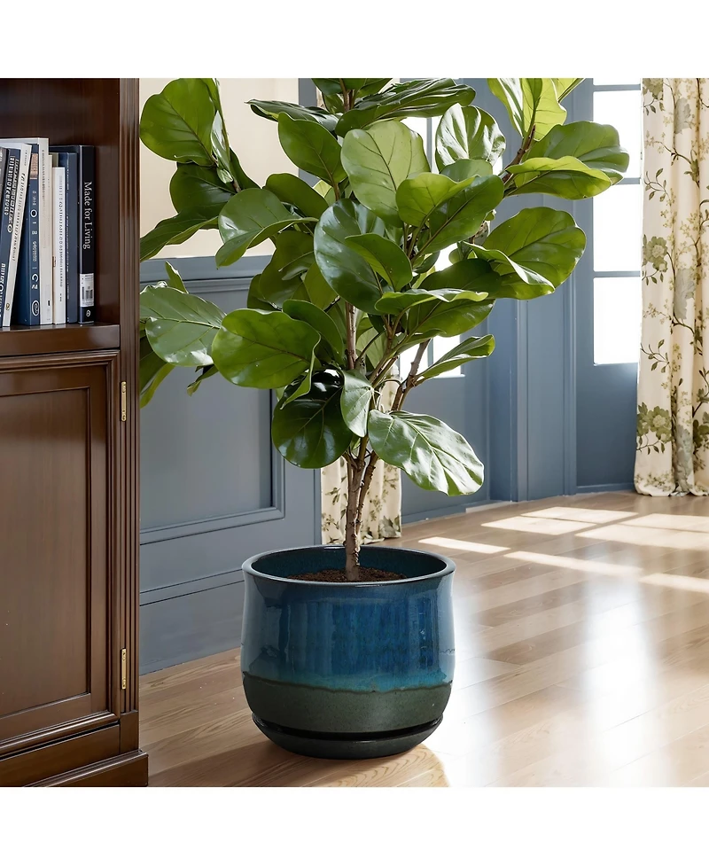 LuxenHome Blue and Green Ombre Round Decorative Ceramic Planter Pot