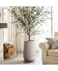 LuxenHome Blended Tan with Wood Pattern Round Tapered -Inch Tall MgO Planter