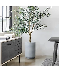 LuxenHome Minimalistic Modern Gray -Inch Tall Round MgO Planter