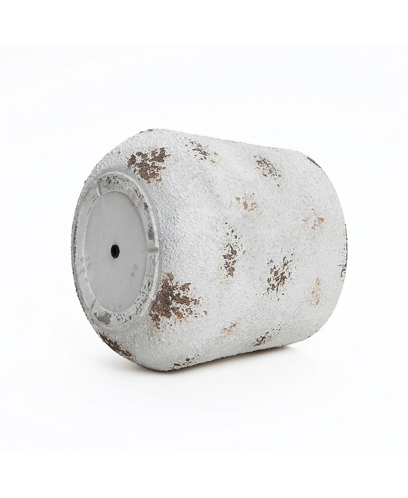 LuxenHome Rustic Off White with Brown Accents 15.6-Inch Tall Round MgO Planter