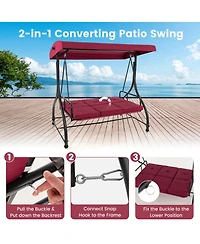 3 Seat Outdoor Porch Swing with Adjustable Canopy