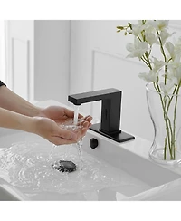Automatic Sensor Touchless Bathroom Sink Faucet With Deck Plate In Matte Black