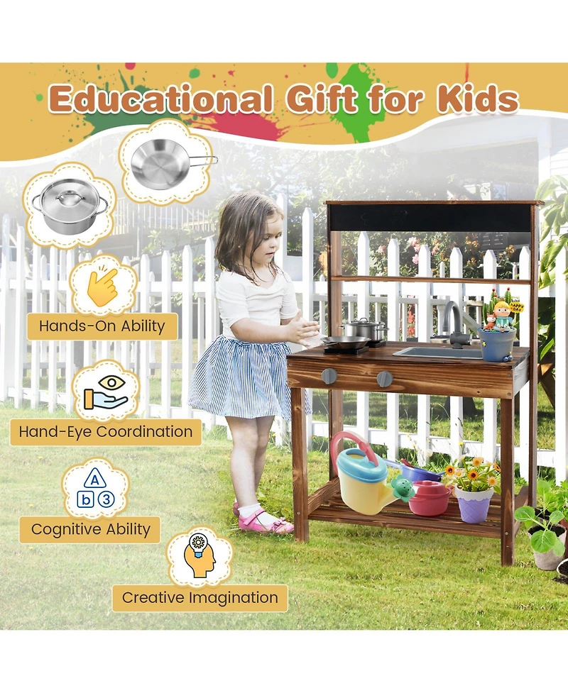 Outdoor Mud Kitchen for Kids with Rotatable Faucet and Removable Sink