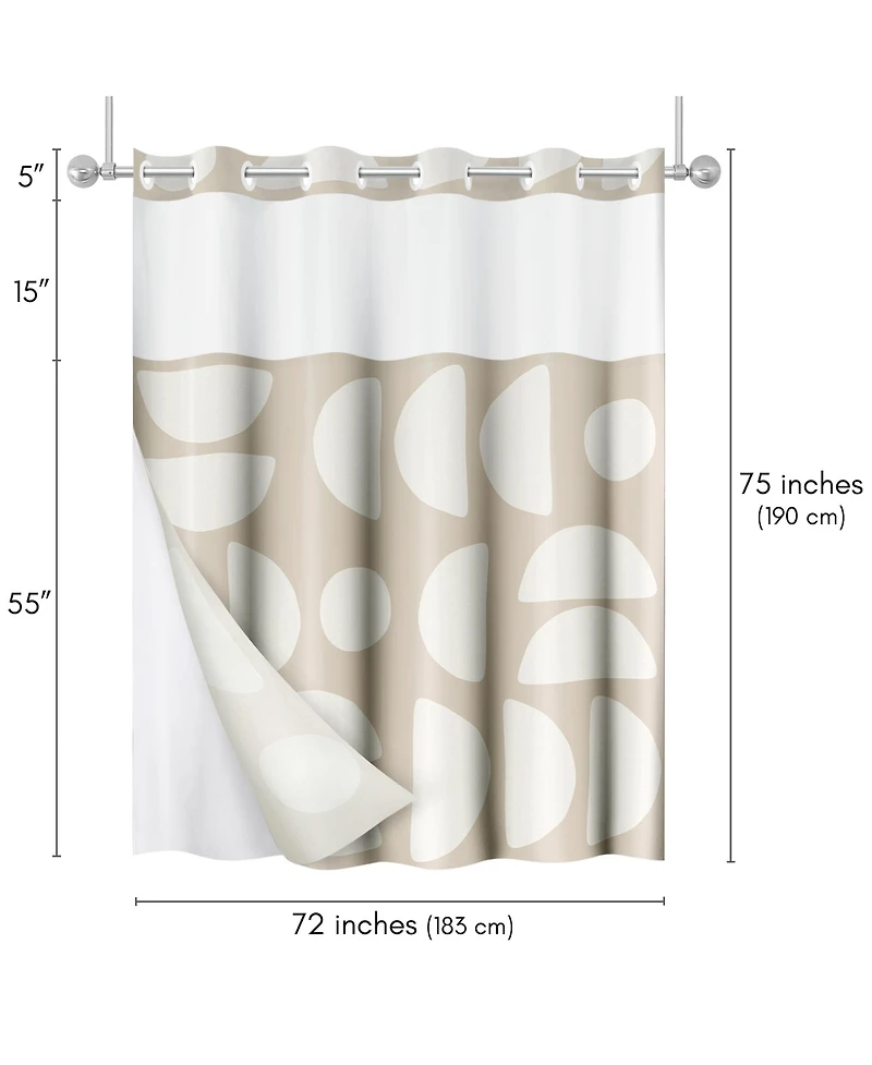 Americanflat 72x75 Hookless Shower Curtain - Abstract Khaki Cream Shower Curtain with Sheer Panel, Snap-In Liner, and Grommets - 100% Polyester