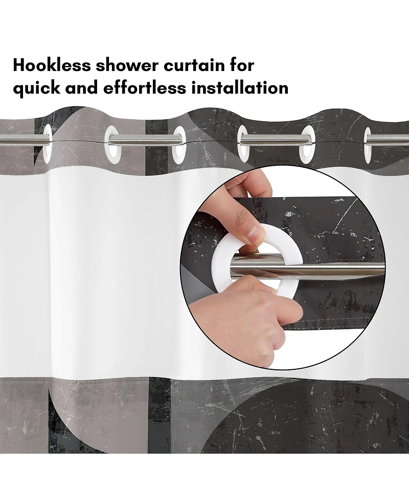 Americanflat 72x75 Hookless Shower Curtain - Abstract Shower Black Grey Curtain with Sheer Panel, Snap-In Liner, and Grommets