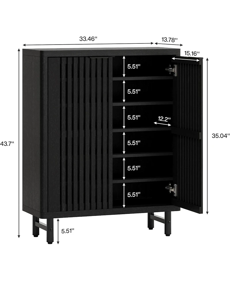 Tribesigns 6-Tier Shoe Cabinet with Shutter Doors, Modern Freestanding Organizer Adjustable Shelves, Large Wooden Storage Cabin