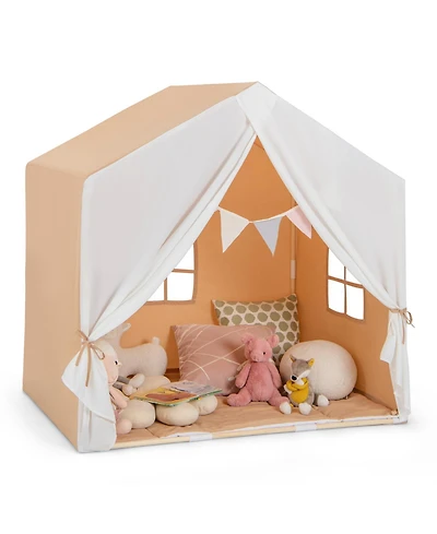 Kid's Play Tent with Washable Cotton Mat and Flag Banner
