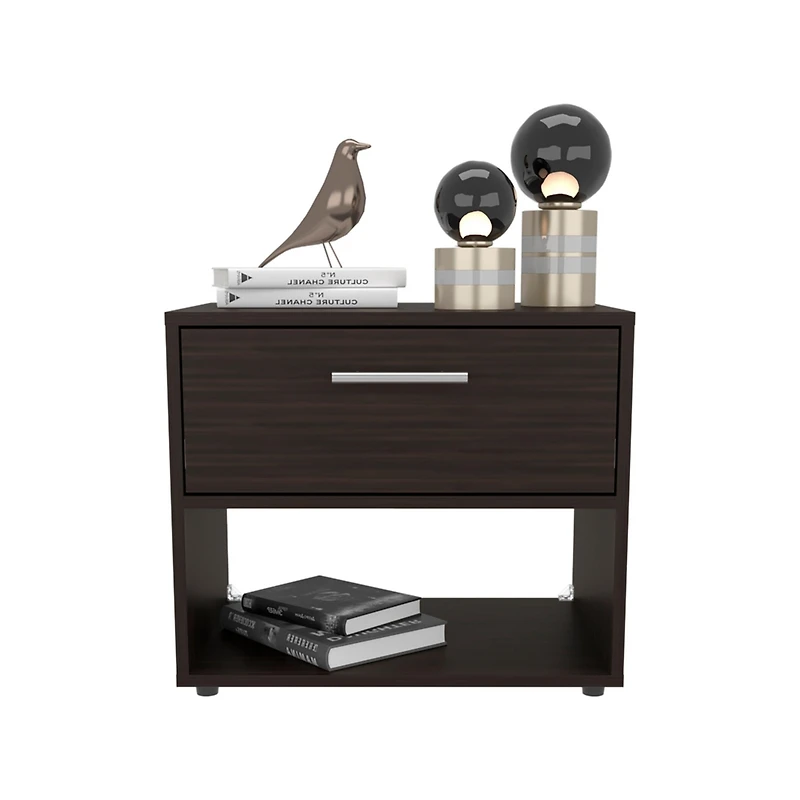 Noxen Nightstand, 1 Drawer, 1 Shelf, 4 Legs, Walnut