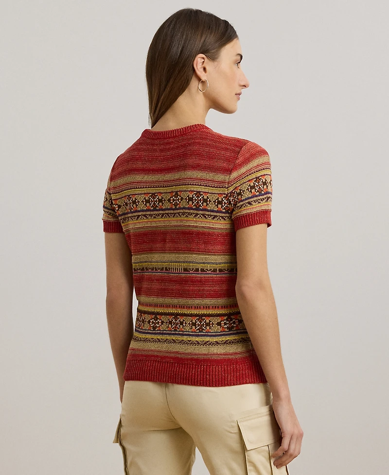 Lauren Ralph Petite Geo-Striped Short-Sleeve Sweater